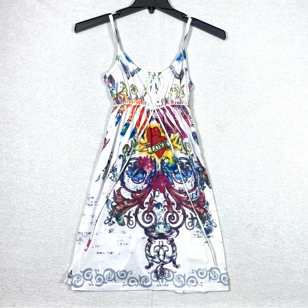 Ocean Shore Mini SunDress BabyDoll Women's S Heart Love Tattoo Print Pullover